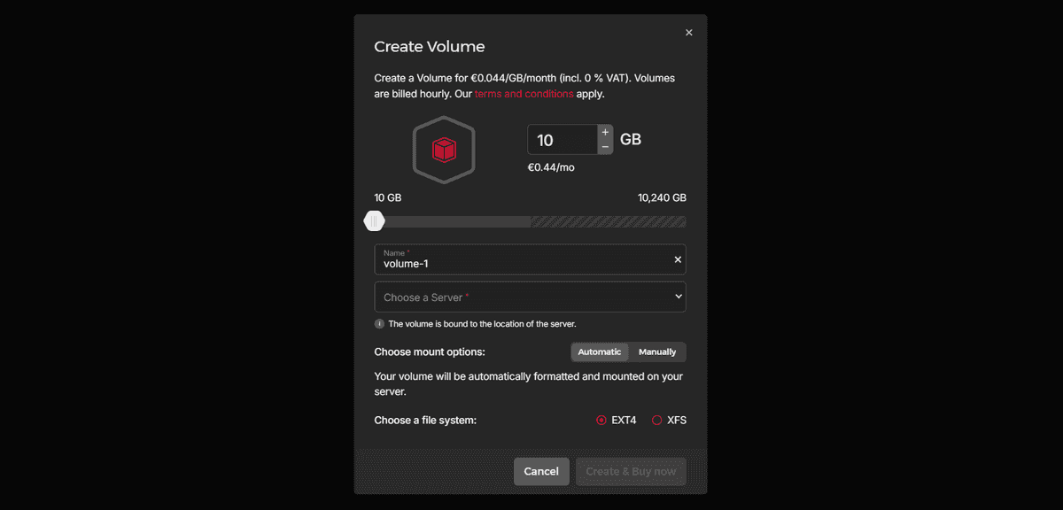 Creating a Volume - Hetzner Docs