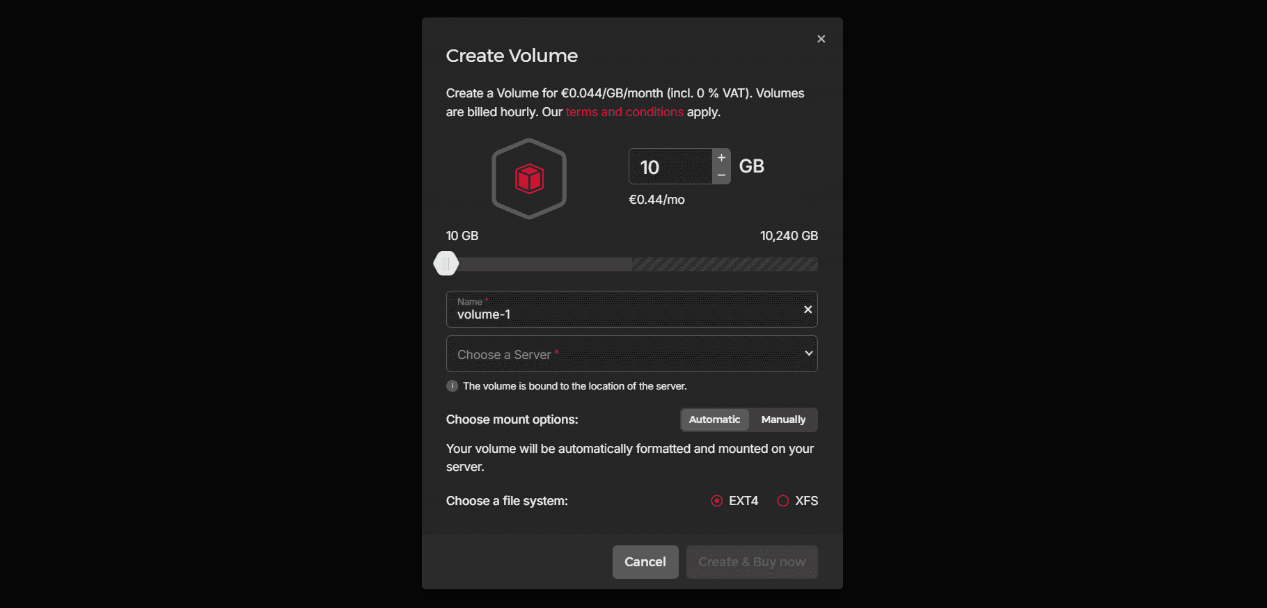 Creating a Volume - Hetzner Docs
