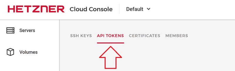 API token menu