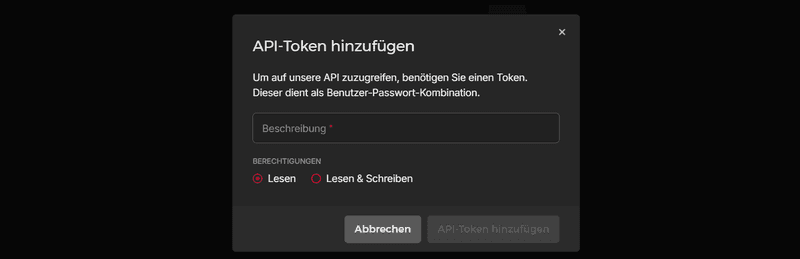 API-Token hinzufügen