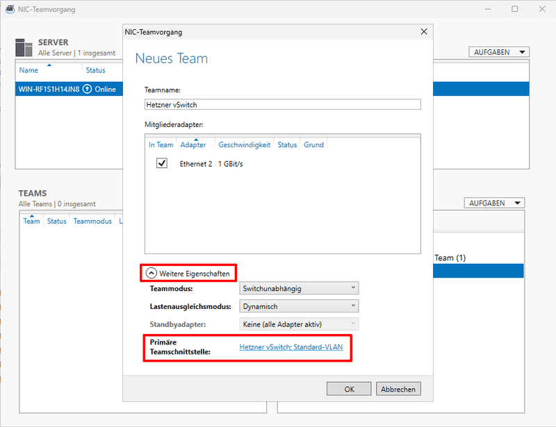 Windows vlan team dialog