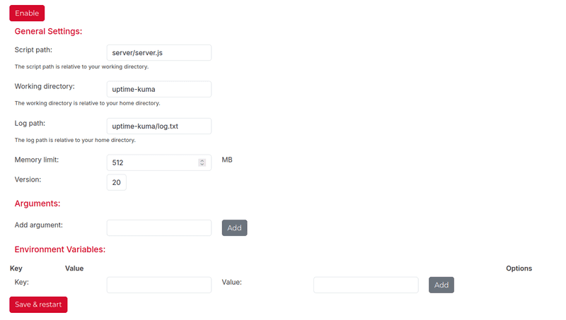 Node.js Uptime Kuma Settings