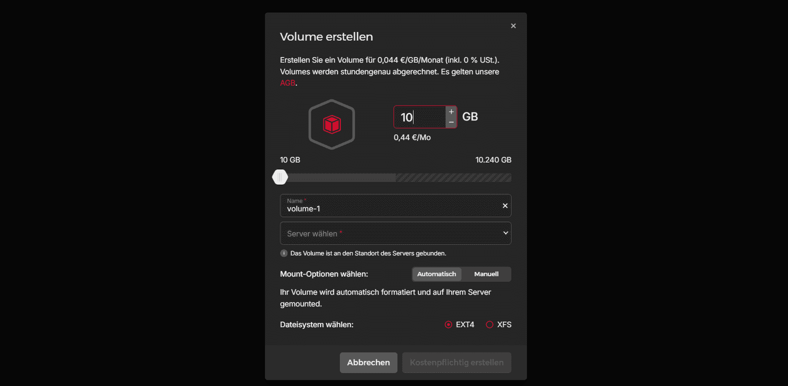 Volume erstellen - Hetzner Docs