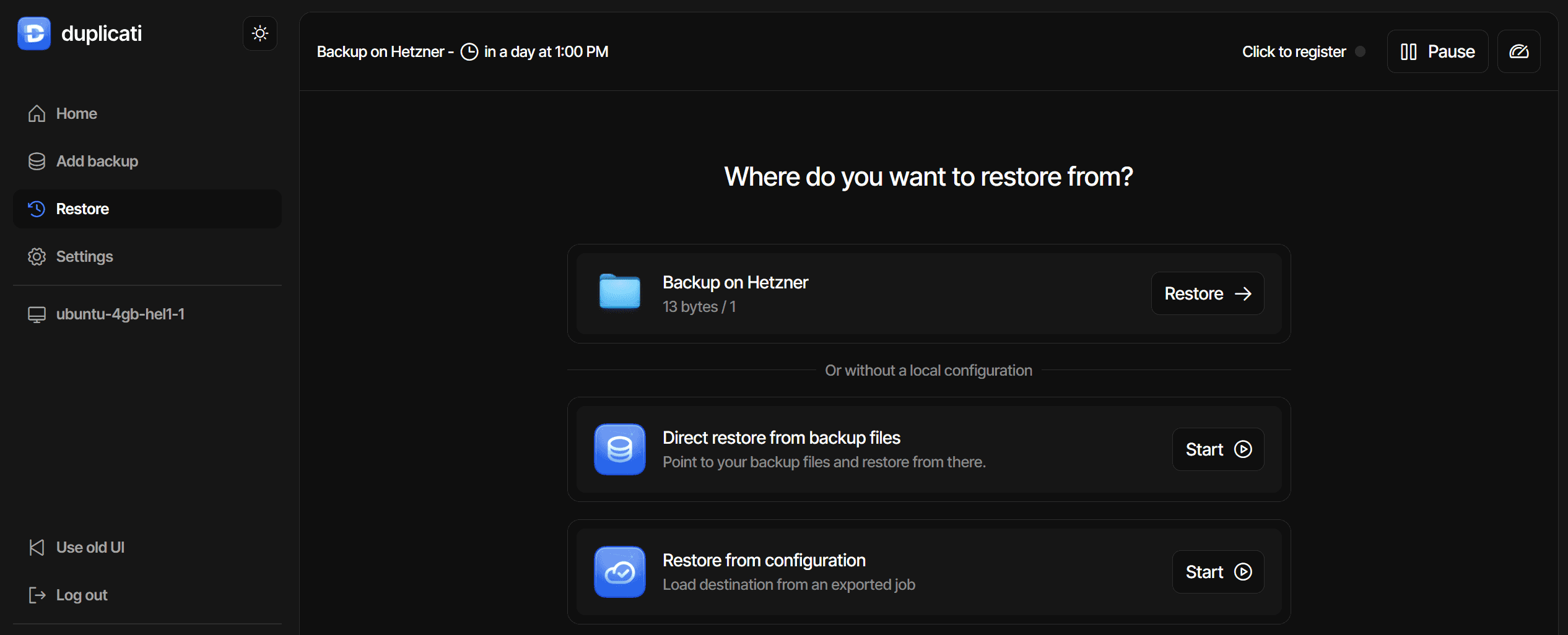 Setting up Duplicati - Hetzner Docs