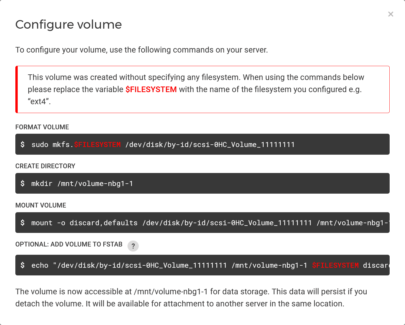 Creating A Volume - Hetzner Docs