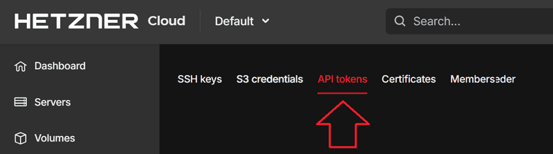 API token menu